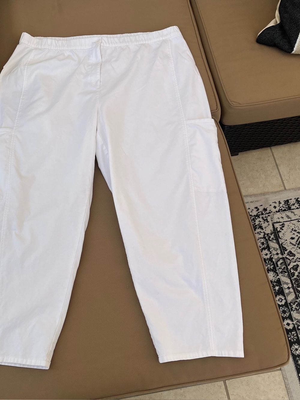 Eileen Fisher Organic Cotton White Cargo Pants Beachy Coastal Nautical Pants 2X
